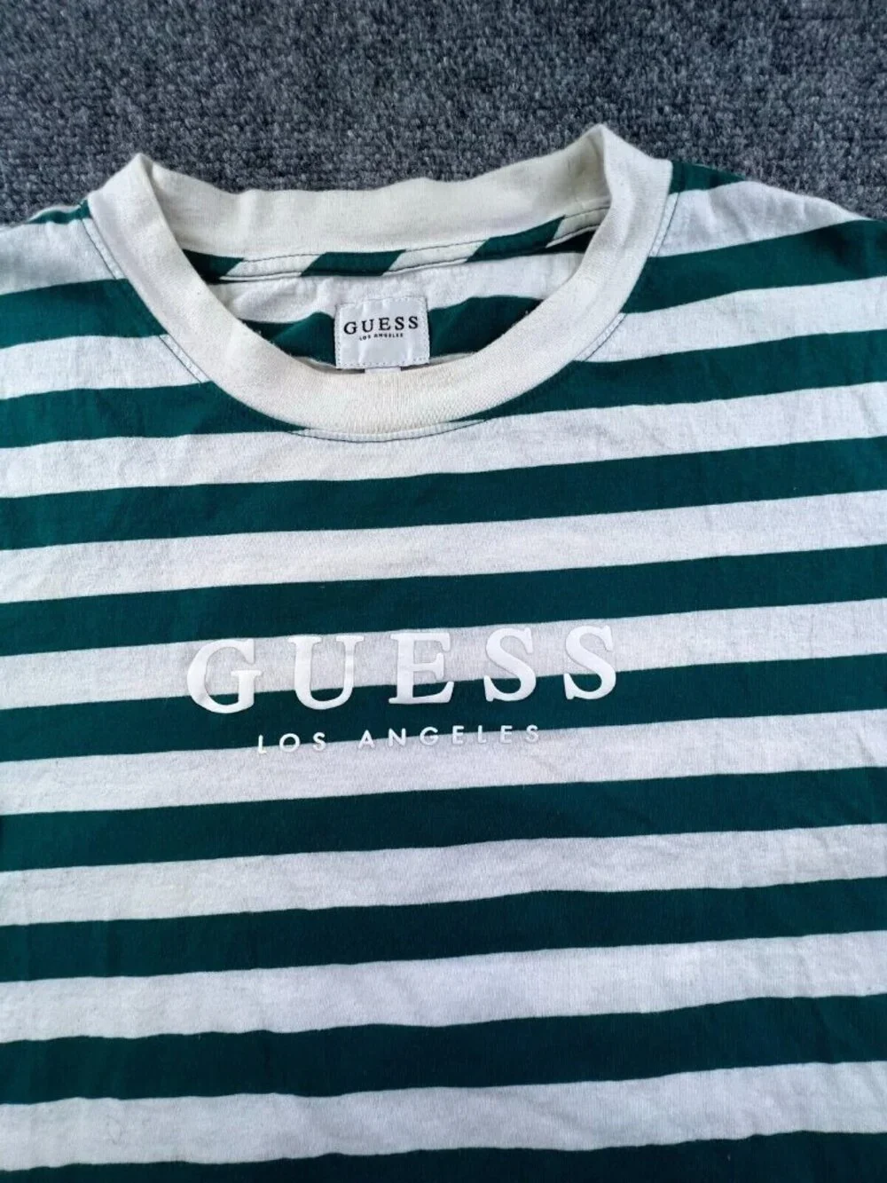 Guess Los Angeles Short Sleeve Crew Neck T Shirt Size Medium Striped Green - Picture 5 of 7